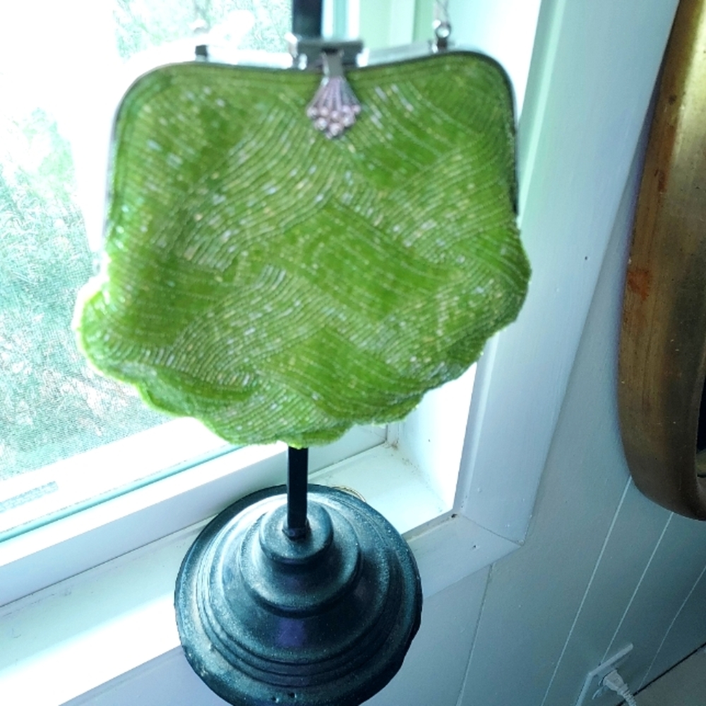 Green beaded evening bag